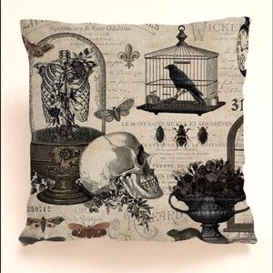 Gothic Valentine Alchemy Steampunk Skull Linen Pillow Cover